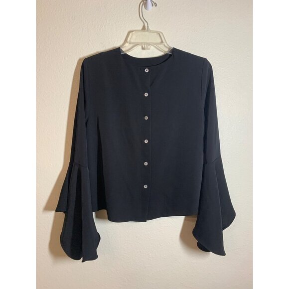 Carmen Marc Valvo Blouse Castlecore Business Casual Boho Demure Black Size 4 - Picture 2 of 5